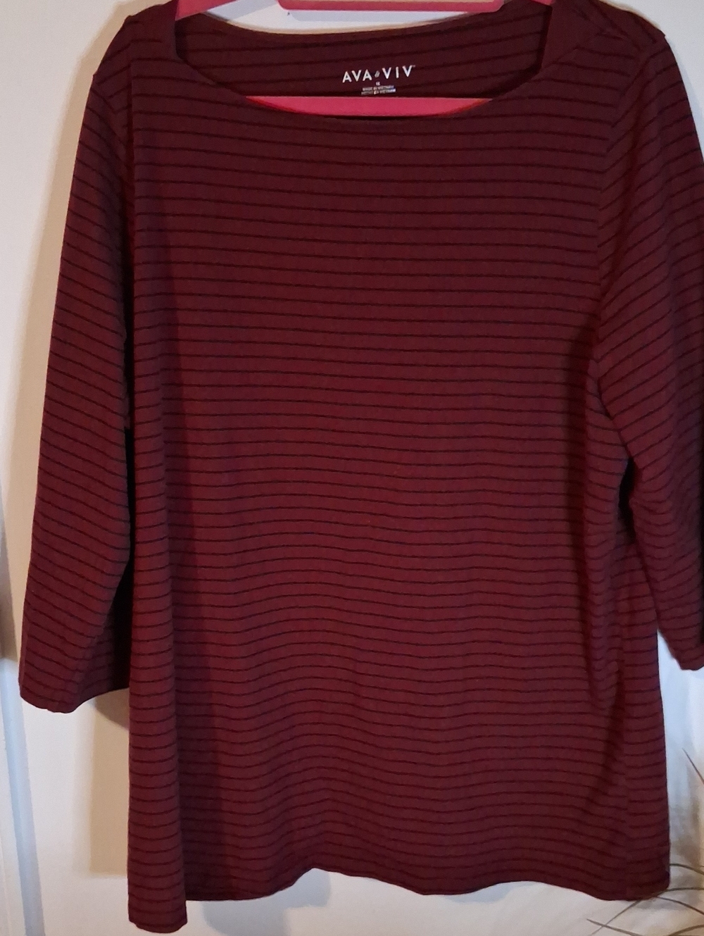 Ava & Viv Wine with Black Thin Stripe Long Sleeve Tee